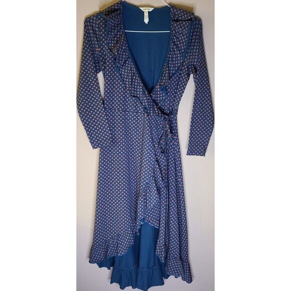 Matilda Jane Reunion Size Small Maternity Green Ruffled Asymmetrical Wrap Dress - Picture 7 of 12